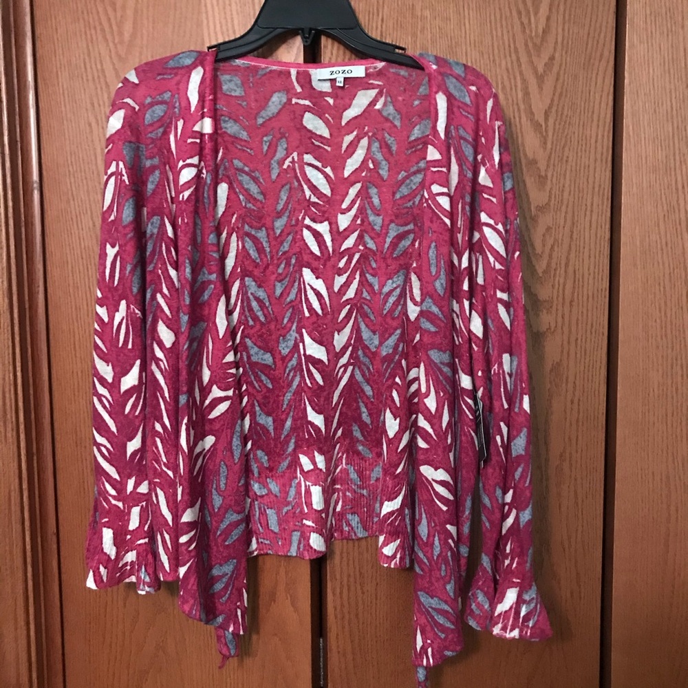 XOXO Cardigan- grey, cream and fuschia